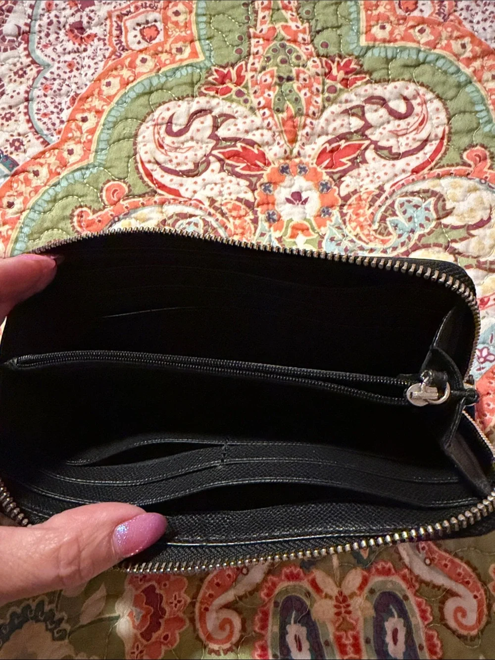 Coach Coral Red Floral Zip-Around Wallet